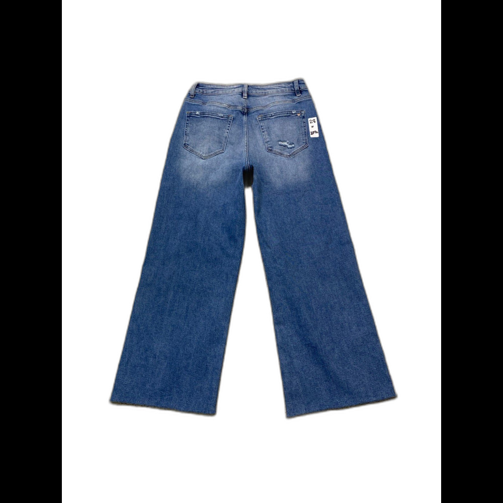 MICA High-Rise Wide Straight Leg Cropped Distressed Stretch Raw Hem Jeans Sz 28 - Picture 4 of 7